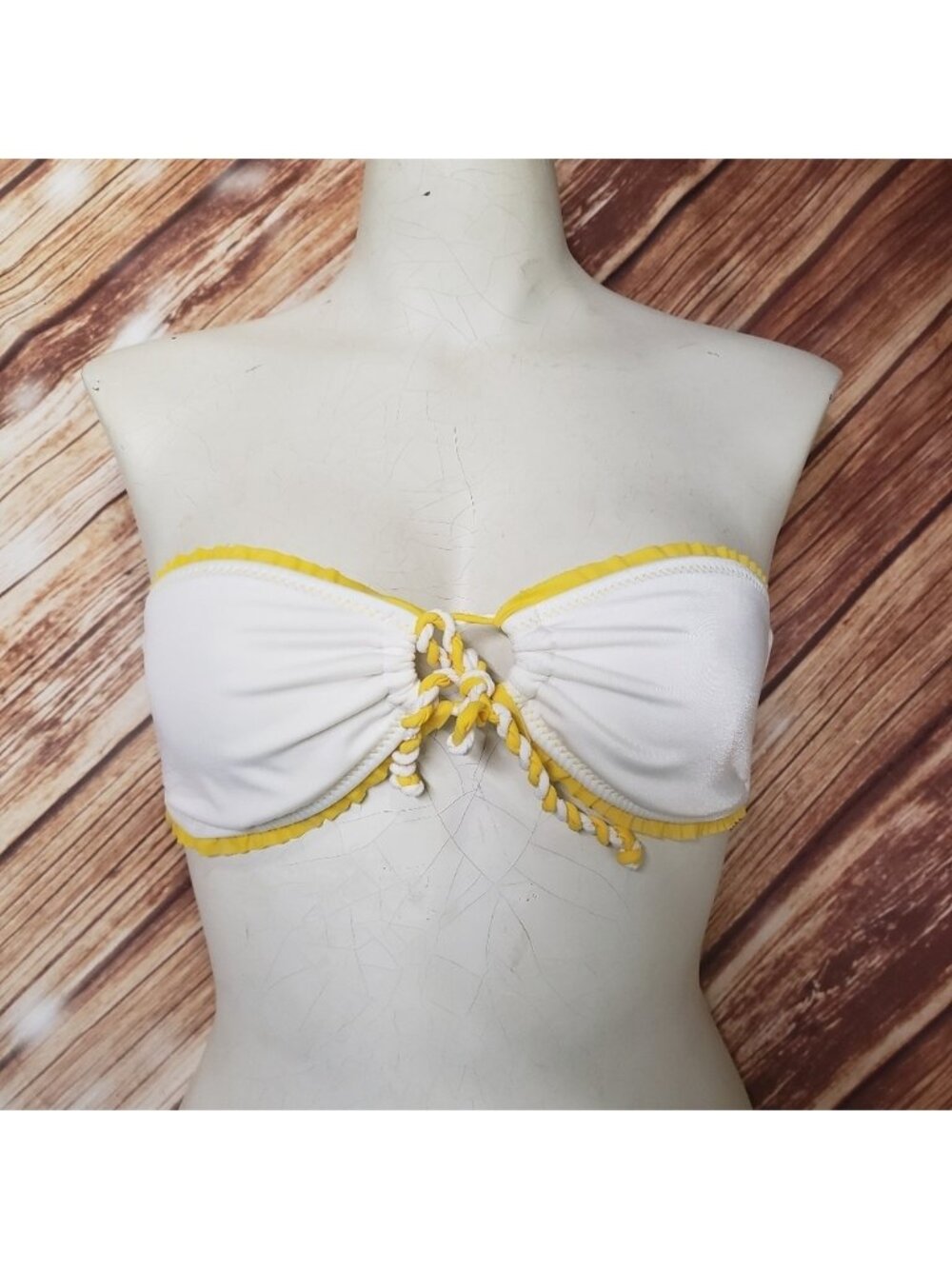 Raisins Swim White Bandeau Bikini Top Yellow Beach Swimsuit Strapless Sw…